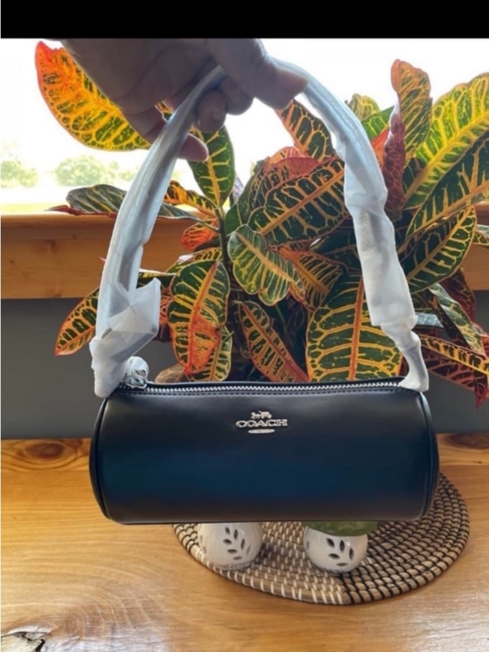 Coach Black Leather Mini Barrel Bag